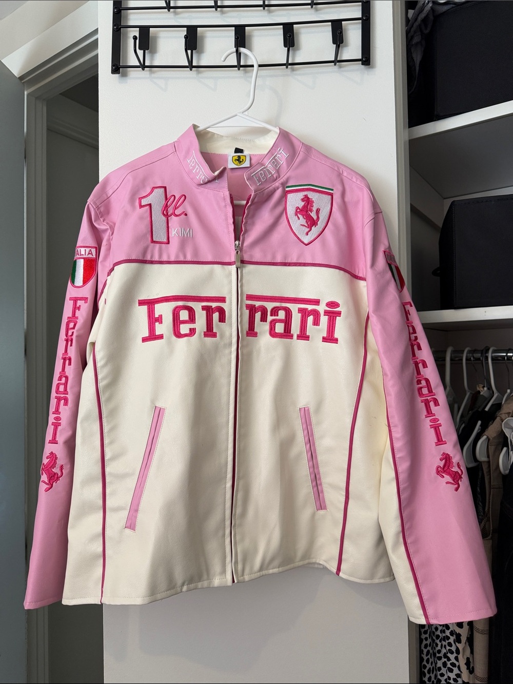Ferrari Pink & Cream Racing Leather Jacket